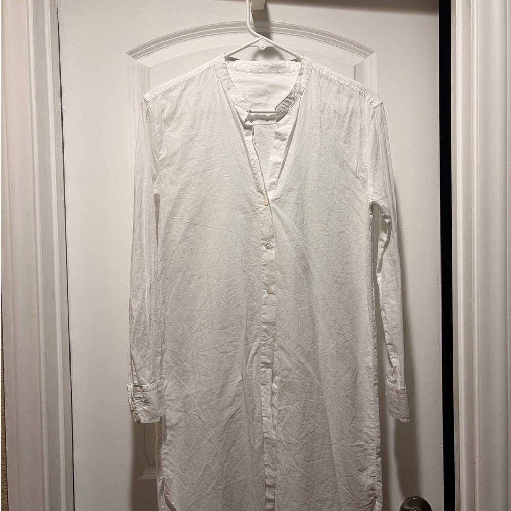 James Perse Shirt Dress Women's Size 1 White 100%Cotton Long Sleeve